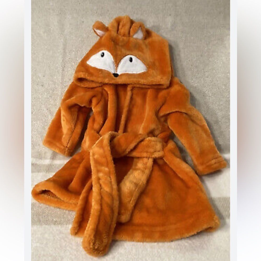Hudson Baby Plush Bathrobe Fox Orange 0-9 Months Tie Front